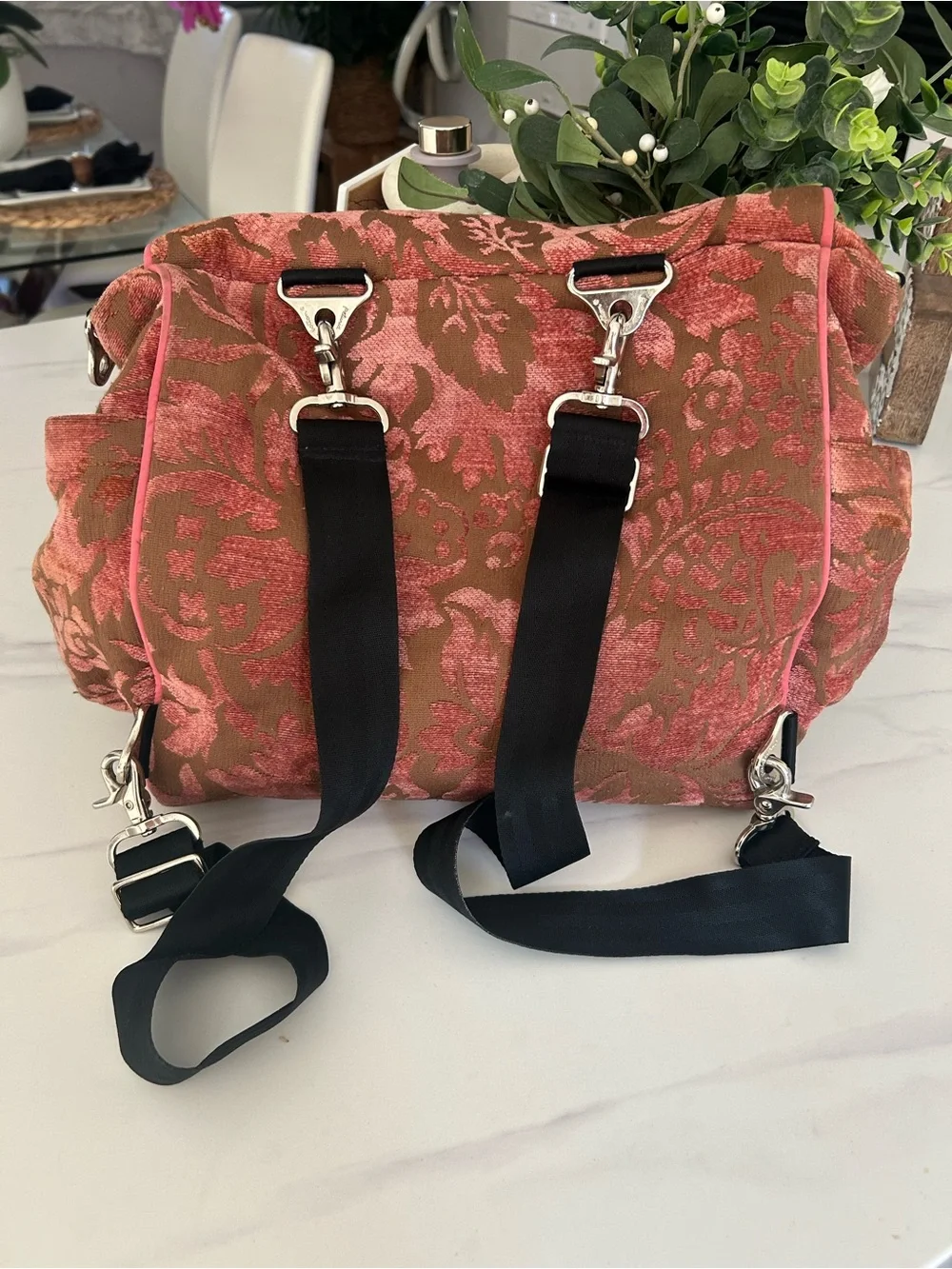 Petunia Pickle Bottom Coral Pink Floral Jacquard Baby Bag